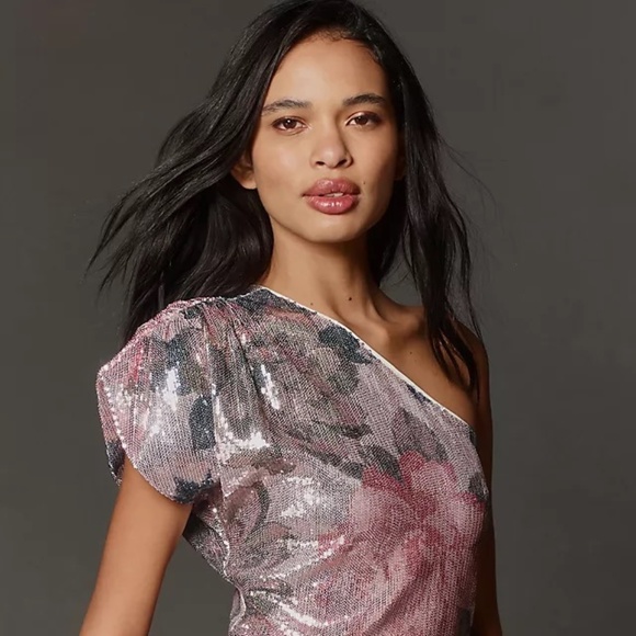 NWT Porridge One-Shoulder Floral Sequin Maxi Dress Sz L - Picture 4 of 16